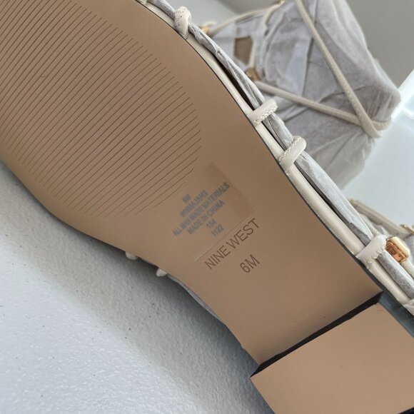 NEW NINE WEST Womens 6M Majah Square Toe Strappy Flat Sandals In Cream - Picture 5 of 5